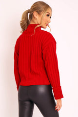 Red Knit High Neck Jumper - Jaelynn