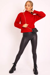 Red Knit High Neck Jumper - Jaelynn