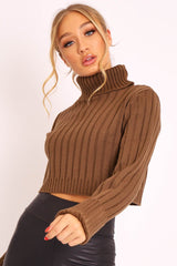 Khaki Wide Rib Roll Neck Jumper - Joyanna