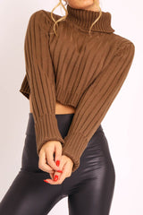 Khaki Wide Rib Roll Neck Jumper - Joyanna