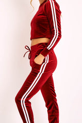 Wine White Stripes Velvet Hoodie and Joggers Co-ord - Matie