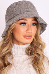 Grey Teddy Fabric Bucket Hat - Aanya
