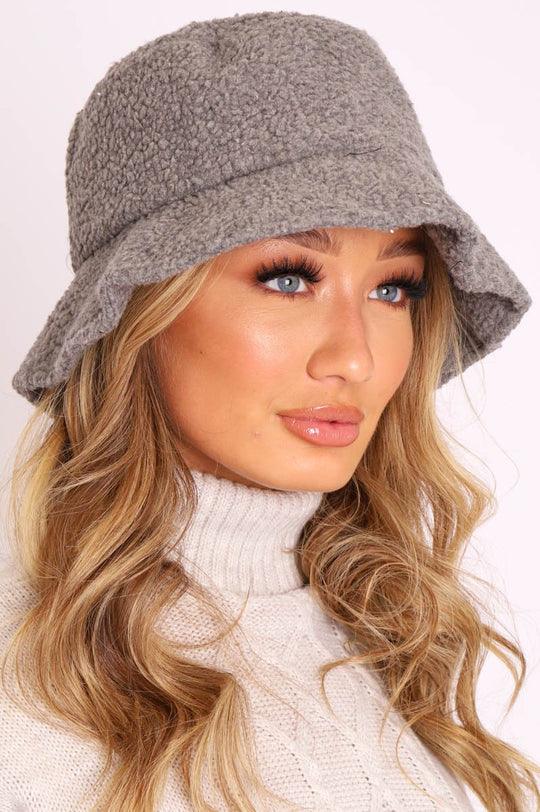 Grey Teddy Fabric Bucket Hat - Aanya