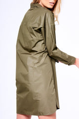 Khaki Stud Detail Oversized Shirt Dress - Ivona