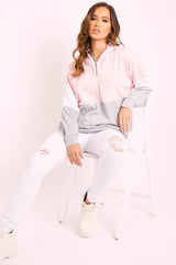 Pink Colour Block 3/4 Zip Hoodie - Carlie