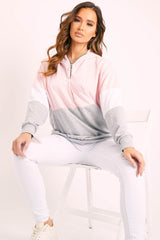 Pink Colour Block 3/4 Zip Hoodie - Carlie