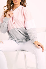 Pink Colour Block 3/4 Zip Hoodie - Carlie