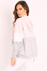 Pink Colour Block 3/4 Zip Hoodie - Carlie
