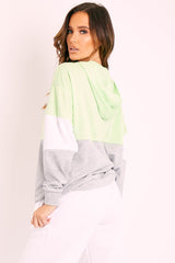 Green Colour Block 3/4 Zip Hoodie - Carlie