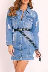 Blue Fitted Mini Denim Shirt Dress - Emiah