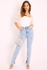 White Mesh Ruched Short Sleeve Bodysuit - Dacota