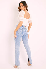 Blue Acid Wash Split Hem Skinny Jeans - Wendi