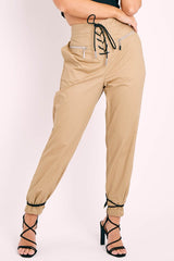 Beige Corset Detail Cuffed Trousers - Hayleigh
