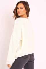 Cream Knitted Ruched Tie Front Jumper - Soraya