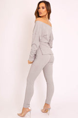 Grey Plunge Shirt Insert Top Legging Co-ord - Destine