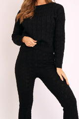 Black Cable Knit Sweater and Leggings Loungewear Co-ord - Ionia