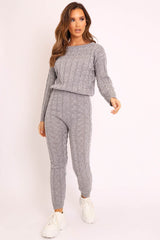 Grey Cable Knit Sweater and Leggings Loungewear Co-ord - Ionia