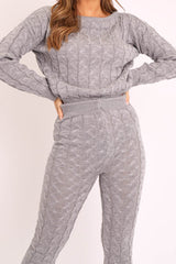 Grey Cable Knit Sweater and Leggings Loungewear Co-ord - Ionia