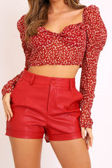 Red Faux Leather Tailored Shorts - Georgia