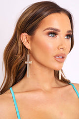 Gold Diamante Detail Cross Earrings - Abela