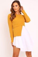Mustard Ribbed Jumper Shirt Dress - Vita