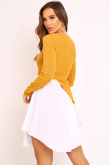 Mustard Ribbed Jumper Shirt Dress - Vita