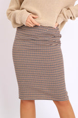 Brown Checked Tailored Pencil Skirt - Willo