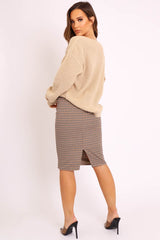 Brown Checked Tailored Pencil Skirt - Willo