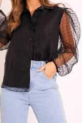 Black Organza Polka Long Sleeve Shirt - Parrie