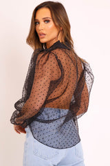 Black Organza Polka Long Sleeve Shirt - Parrie