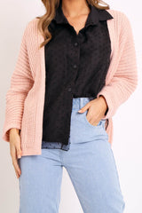 Pink Oversized Chunky Knit Cardigan - Courtney
