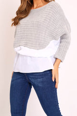Grey Oversized Knitted Shirt Jumper - Payslie