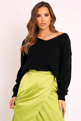 Black Knit Plunge Neckline Jumper - Roselie