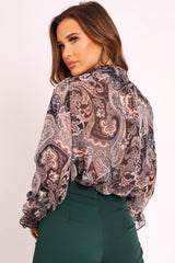 Black Paisley Print Sheer Shirt - Zemira