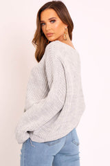 Grey Knitted Ruched Tie Front Jumper - Soraya