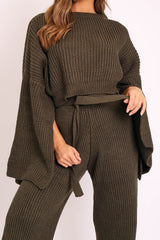 Khaki Chunky Knit Loungewear Set - Harper
