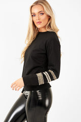 Black Embroidered Sleeve Sweatshirt - Shayana