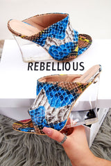 Blue Yellow Snake Print Clear Wedge - Oda