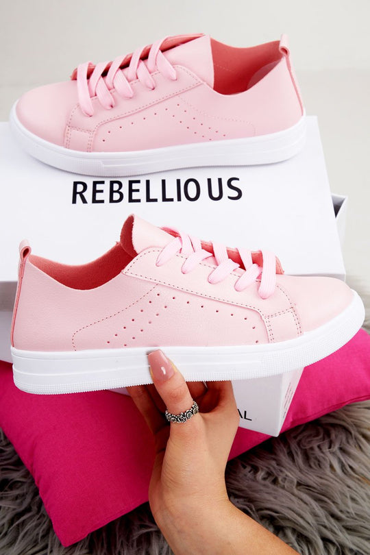 Pink Faux Leather Lace Up Trainer - Laken