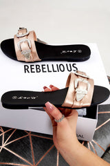 Champagne Western Buckle Sliders - Abiella