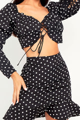 Black White Polka Corset Crop + Skirt Co-ord - Oceana