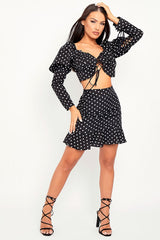 Black White Polka Corset Crop + Skirt Co-ord - Oceana