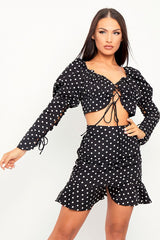 Black White Polka Corset Crop + Skirt Co-ord - Oceana