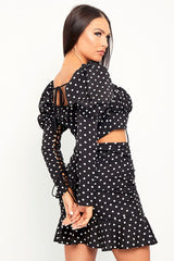 Black White Polka Corset Crop + Skirt Co-ord - Oceana