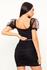 Black Corset Bardot Crop Top + Mini Skirt Co-ord - Taira