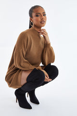 Brown Oversized Knit Jumper Dress - Inez