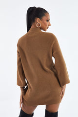 Brown Oversized Knit Jumper Dress - Inez
