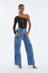 Black Cutout One shoulder Bodysuit - Elia