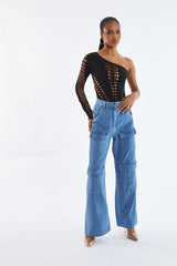 Light Blue Cargo Pocket Straight Leg Jeans - Mylah