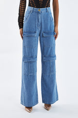 Light Blue Cargo Pocket Straight Leg Jeans - Mylah